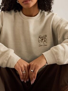 🐾Anthropologie Dog Sweatshirt Embroidered Dog Ciao New Large Oatmeal